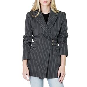 Ganni Pinstripe Belt Wrap Blazer Size 4 US Relaxed Stretch Fit